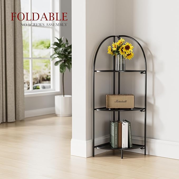 Crofy Foldable 3 Tier Corner Shelf, Metal Corner Plant Stand - Image 2