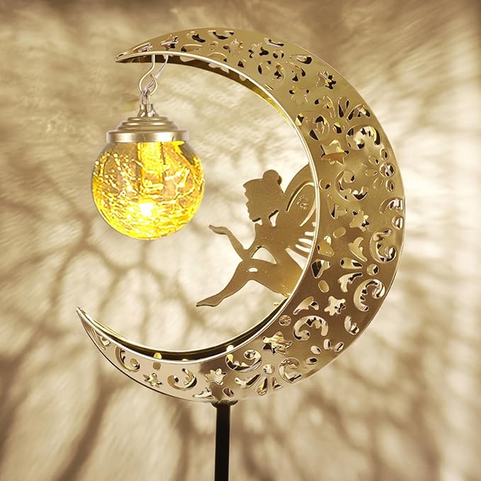 Solar Lights Outdoor Waterproof Fairy Moon Crackle Glass Lights - Image 6
