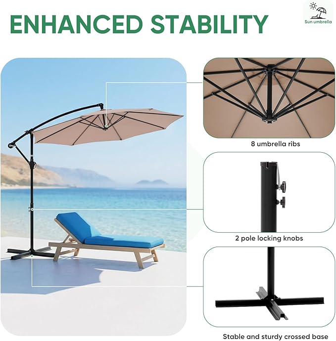 NEWBULIG 10FT Patio Umbrella, Offset Cantilever Outdoor Patio Table Umbrella - Image 4