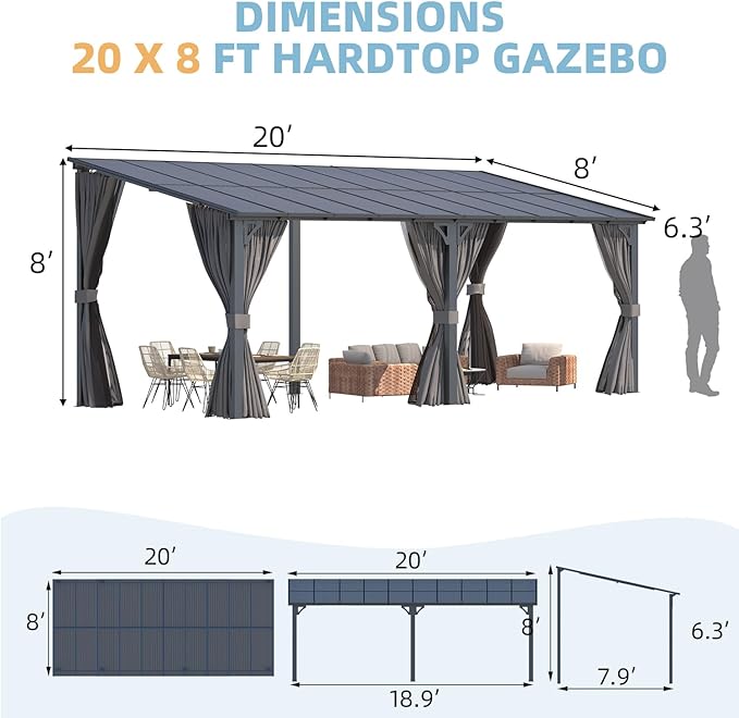 AECOJOY 20' x 8' Outdoor Gazebo Pergola - Image 6