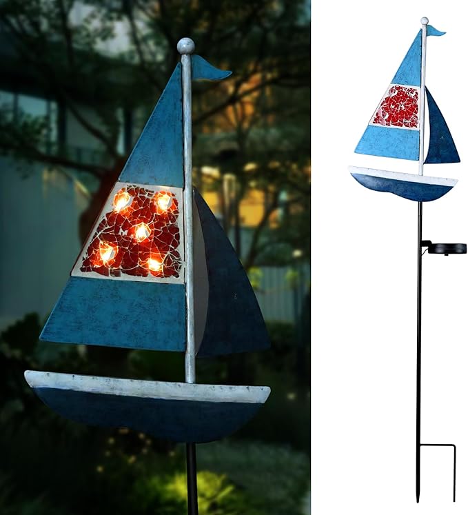 Solar Garden Lights Sailboat Stake Decor-Yard Outdoor Statue Decorations by Yiosax