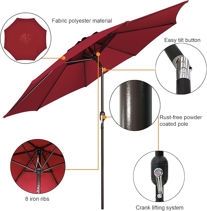 Blissun 9' Outdoor Patio Umbrella, Outdoor Table Umbrella, Yard Umbrella - Image 2