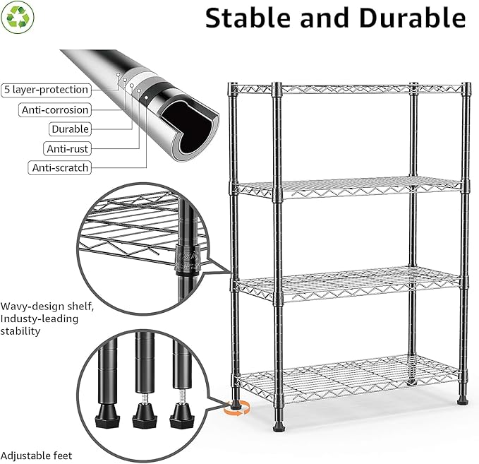 Xcity Storage Shelves, 4 Tier Heavy Duty Metal Shelving Unit, 1600 LBS Capacity - Image 3