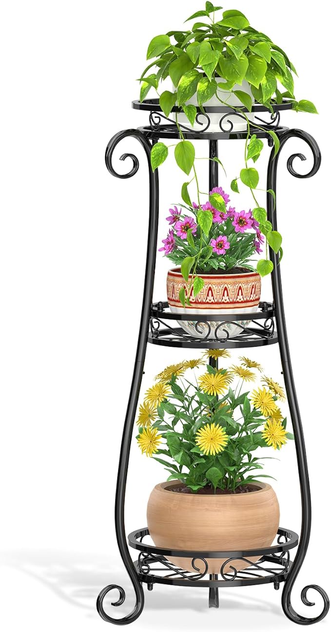 LASZOLA 3 Tier Black Metal Plant Stand by LASZOLA