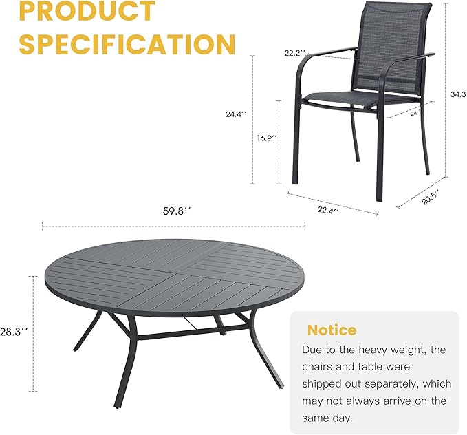 VICLLAX Patio Table and Chair Set of 10, All Weather Metal Round Outdoor Dining - Image 7