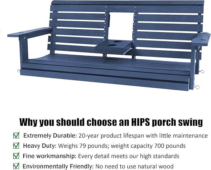 Poly Lumber 3-Seat Porch Swing, HIPS 5-Feet Bench Swing - Image 3