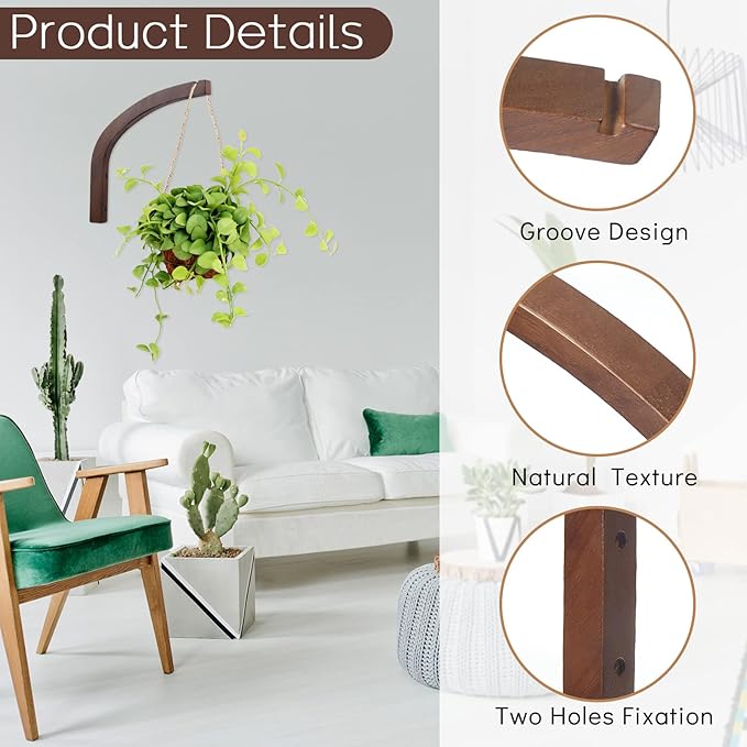 Juexica 4 Pcs Plant Hanger Wooden, 8 Inch Hanging Plant Hooks - Image 3