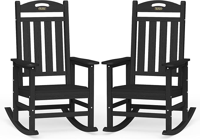 Oversized Outdoor Rocking Chairs Set of 2, High Back Porch Rocking Chair by Suunyn