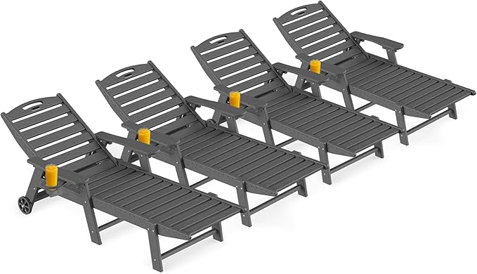 Ciokea Outdoor Lounge Chair Set of 4, All Weather Patio Chaise Lounge Chair by CIOKEA