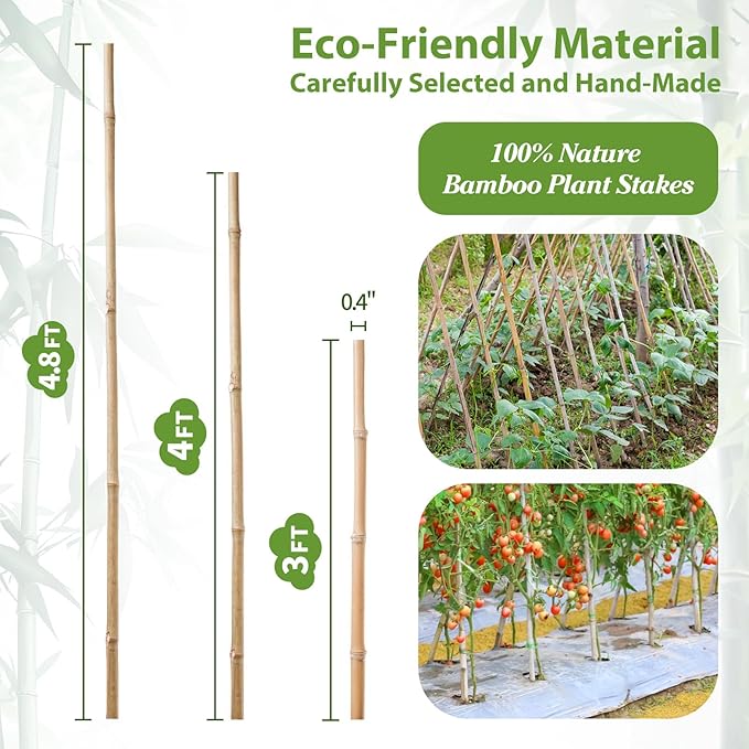 Plant Stakes, 4.8 FT Natural Bamboo Garden Stakes, Bamboo Sticks - Image 2
