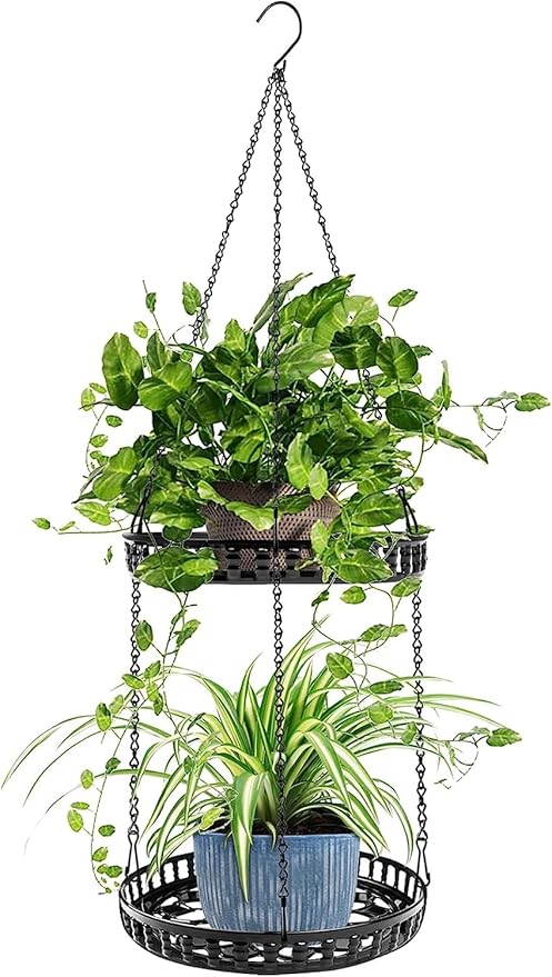 Plant Hanger Indoor Outdoor, 2 Tier Hanging Planter Plant Shelf, Metal Hanging by PIKAMAO