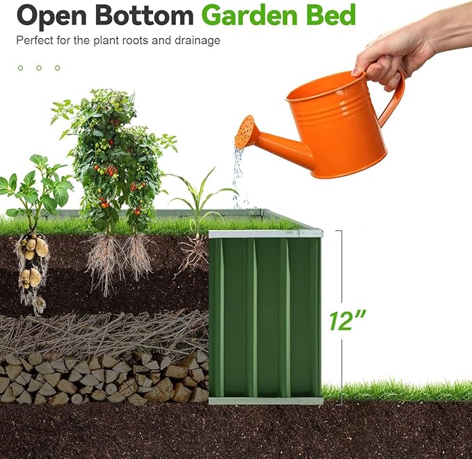 KING BIRD Raised Garden Bed 68" x 36" x 12" Galvanized Steel Metal Outdoor - Image 8