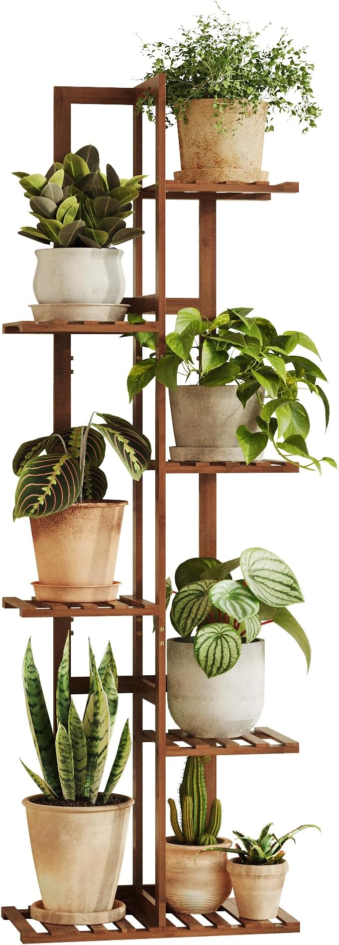 Bamworld Bamboo Plant Stand Indoor 6 Tiered Plant Shelf Outdoor Corner Plant - Image 7
