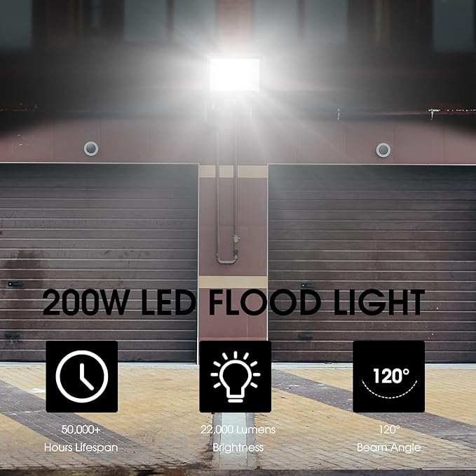 200W LED Flood Light 2 Pack, 22500lm Super Bright Security Lights, IP66 - Image 5