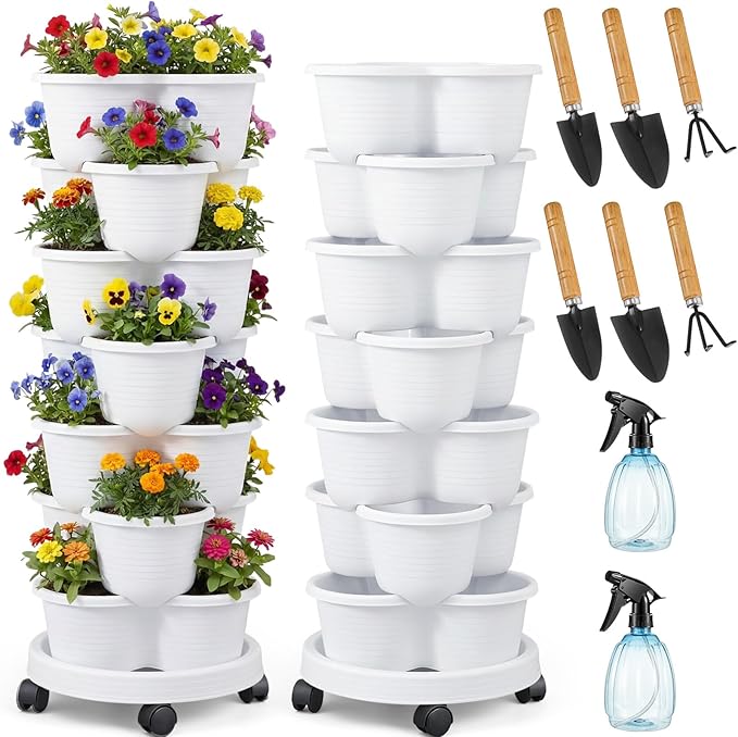 Umigy 2 Set White 7 Tier Stackable Vertical Planters by Umigy