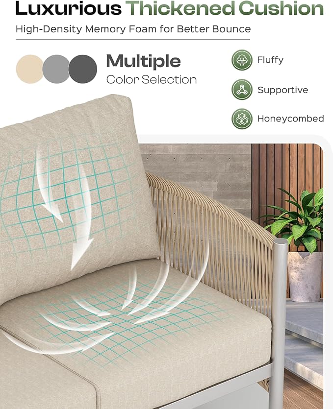 Aluminum Outdoor Sofa Armchair, HDPE Rope Patio Couch - Image 6