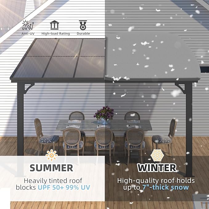 AECOJOY 10' x 12' Adjustable Height Outdoor Lean to Gazebo Pergola - Image 6