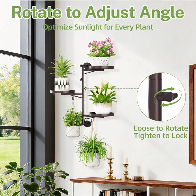 iDavosic.ly Rotating Window Plant Shelves, 3-Tier Metal Wall Stand - Image 2