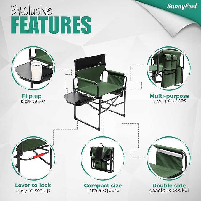 SUNNYFEEL Camping Directors Chair, Heavy Duty, Oversized Portable Folding Chair - Image 7