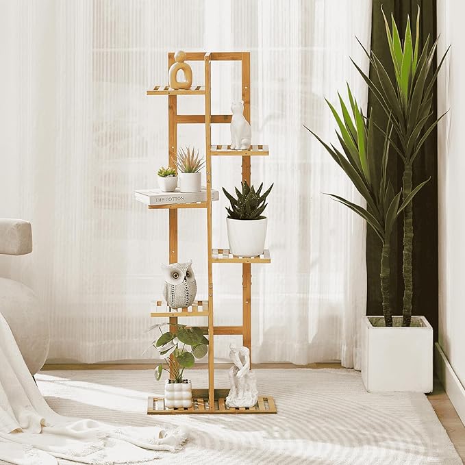 DolceLuna Plant Stand Indoor Corner, Tiered Bamboo Plant Shelf 46 Inch Tall - Image 7