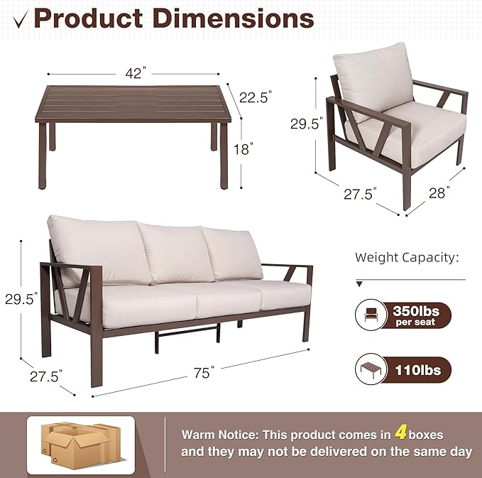 Outdoor Patio Furniture Set, 4 Pieces Metal Patio Furniture Set - Image 5