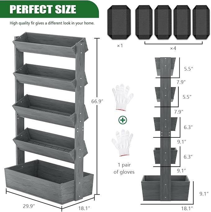 Wooden Vertical Raised Garden Bed, 5 Tier Garden Planters Raised Beds - Image 6
