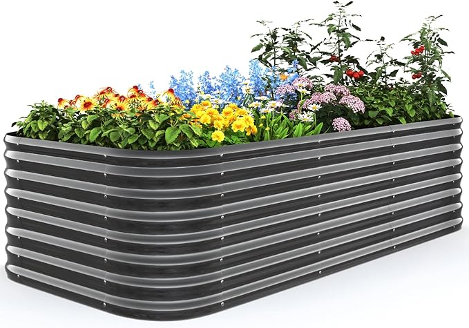 Quictent Galvanized Raised Garden Bed Kit, Strengthened by Crossbar, Dark Gray by QUICTENT