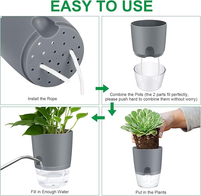 ShineMe Self Watering Flower Pots, 4.1 Inch Self Watering Planters - Image 5