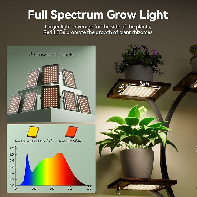 Plant Stand Indoor with Grow Lights 9 Tiered Wood Plant Shelf 62" Tall Plant - Image 2