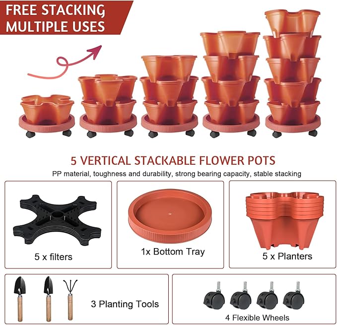 Vertical Strawberry Planter-5 Tier Stackable Herb Tower Planters Stacking - Image 5
