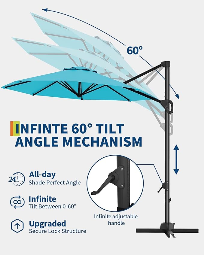 GarveeLife 10 ft Patio Umbrella Outdoor Large Cantilever Umbrella w/Base - Image 4