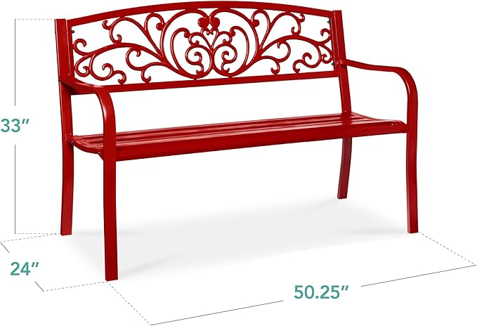 Best Choice Products Outdoor Bench Steel Garden Patio Porch Furniture - Image 2