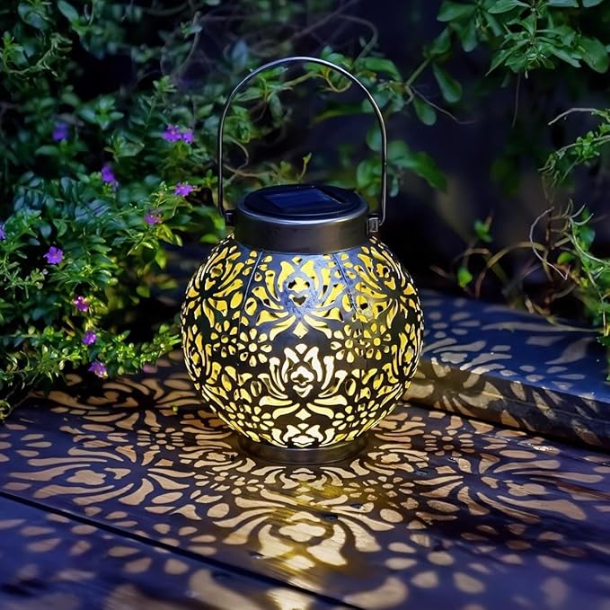 2 Pack Outdoor Solar Hanging Lantern Lights Metal LED Decorative Lamp - Image 6