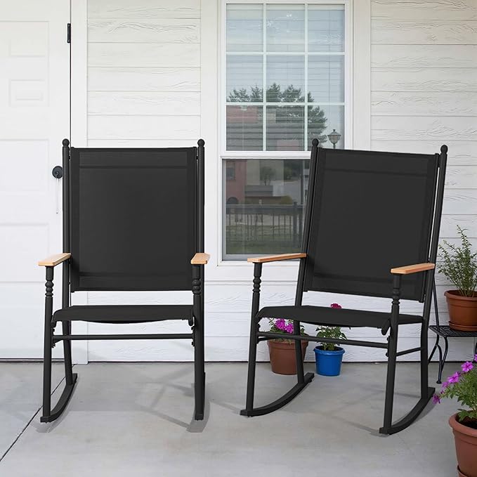 Shintenchi Outdoor Rocking Chairs Set of 2, Upgraded High Back Patio Rocking - Image 6