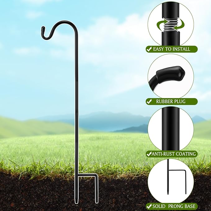 2 Pcs 24 Inch Shepherds Hook for Outdoor Adjustable Bird Feeder Pole Metal - Image 3