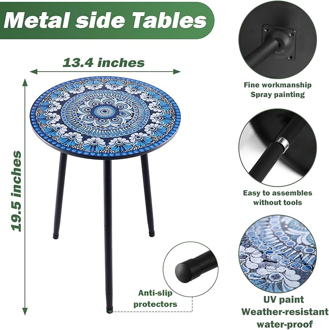Metal Outdoor Side Tables Set of Two Small Outside Round End Table - Image 3