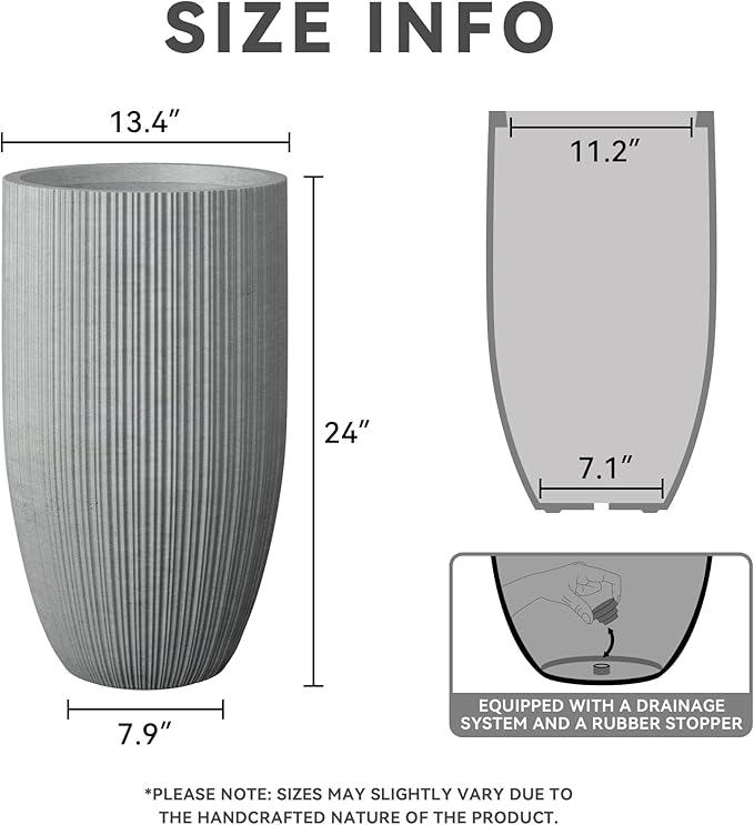 Kante 24 Inch Tall Round Concrete Planter, Large Indoor Outdoor Plant Pots - Image 2