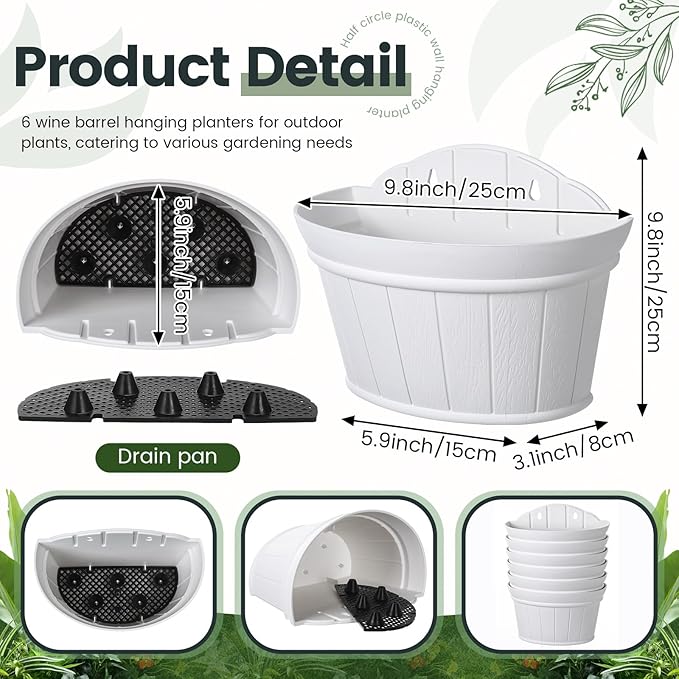 Layhit 6 Pcs Wall Hanging Planters Outdoor Pot Planter Wine Barrel Planter - Image 2