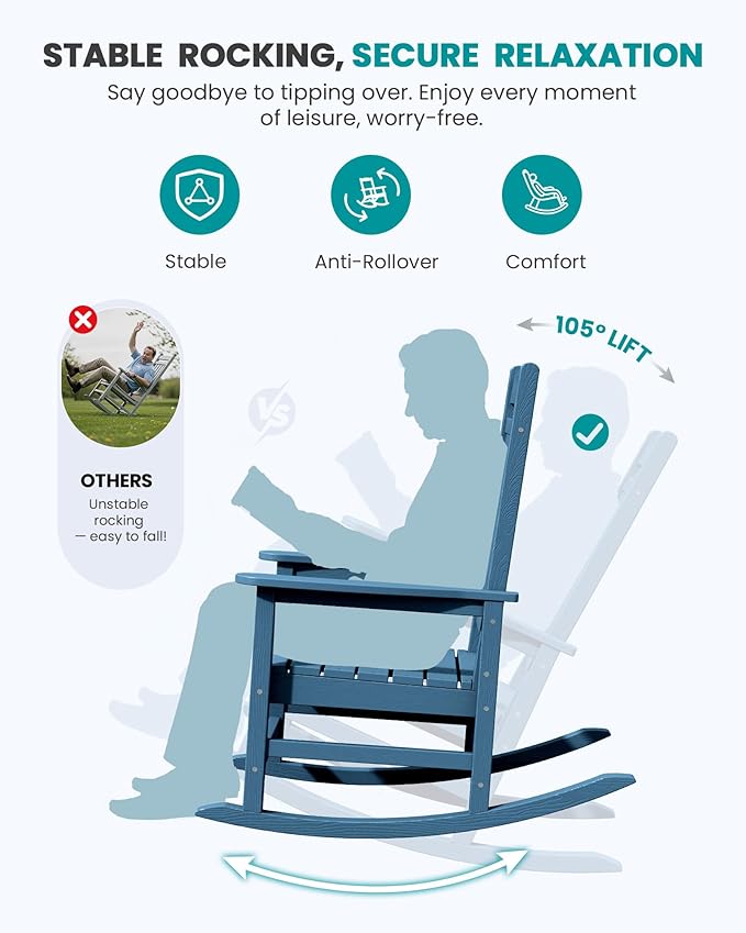 SERWALL Oversized Outdoor Rocking Chair, All-Weather Patio Rocking Chair - Image 4