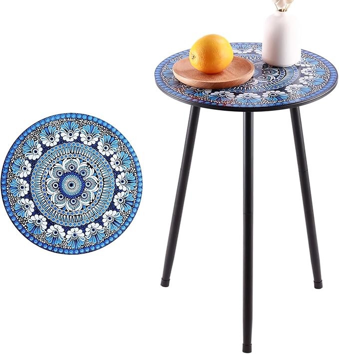 Party Zealot 1 Pack Metal Mosaic Round Side Table 13.4" Small End Table by PartyZealot