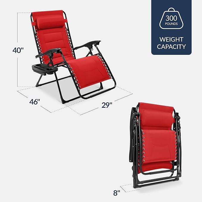 Best Choice Products Oversized Padded Zero Gravity Chair, Folding Outdoor Patio - Image 2