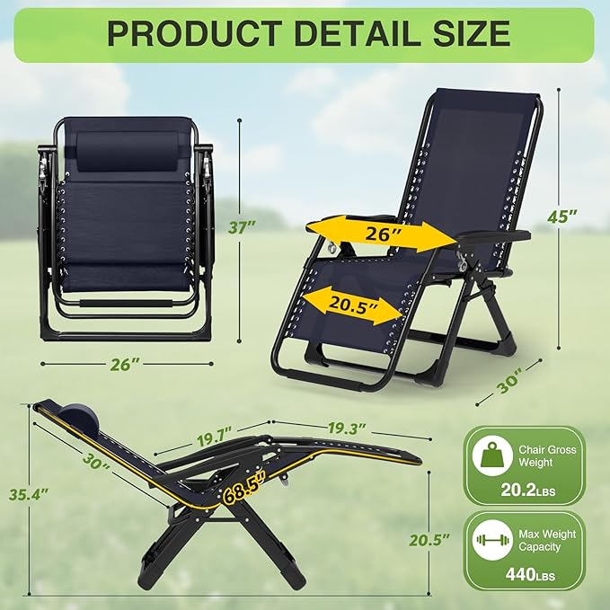 Suteck Zero Gravity Chair, Reclining Camping Lounge Chair w/Removable Cushion - Image 2