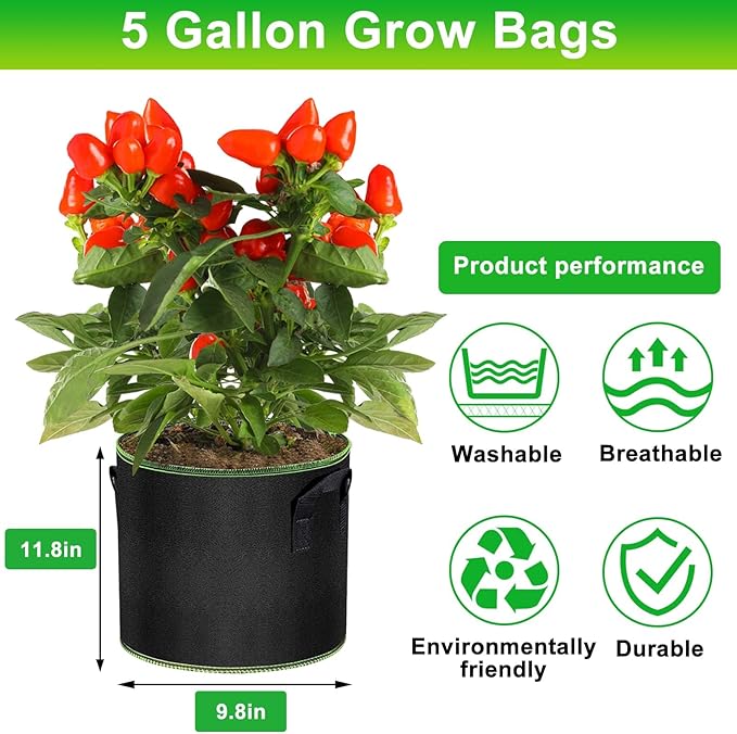 5 Gallon Grow Bags-3 Pack, Thickened Nonwoven Fabric Aeration Planter Bags - Image 5
