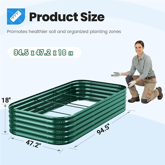 Quictent Galvanized Raised Garden Bed Kit, Strengthened by Crossbar, Dark Green - Image 6