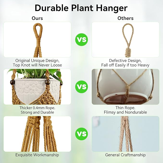 USLAI Macrame Plant Hanger Indoor Outdoor, Fits 3 to 6.5 inch Pots, Hanging - Image 2