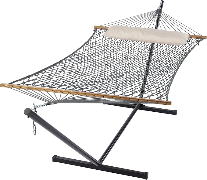 SUNCREAT Rope Hammock with Stand Included, Portable Double Hammock with Soft by SUNCREAT
