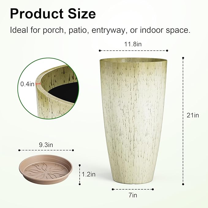 QCQHDU 21 inch Tall Planters for Outdoor & Indoor Plants, 2 Pack Sturdy - Image 3