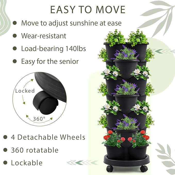 Umigy 2 Set Black 7 Tier Stackable Vertical Planters - Image 6