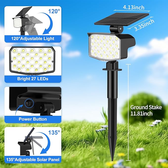 Solar Spot Lights Outdoor Waterproof Adjustable Solar Powered Landscape Lights - Image 6