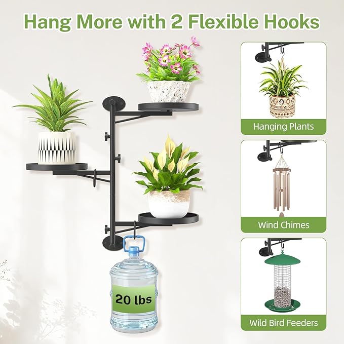 iDavosic.ly Rotating Window Plant Shelves, 3-Tier Metal Wall Stand - Image 4